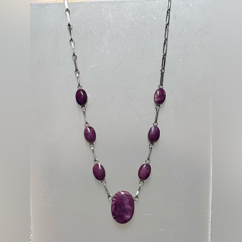 Vintage 950 Silver Necklace with Purple Natural Stones - Elegant Classic Design